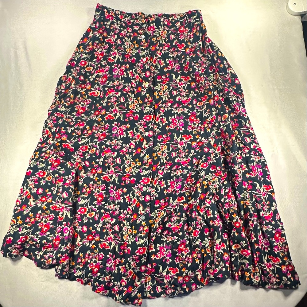 Kathie Lee • Vintage Button Front Floral Midi Long Skirt Size 12 Womens